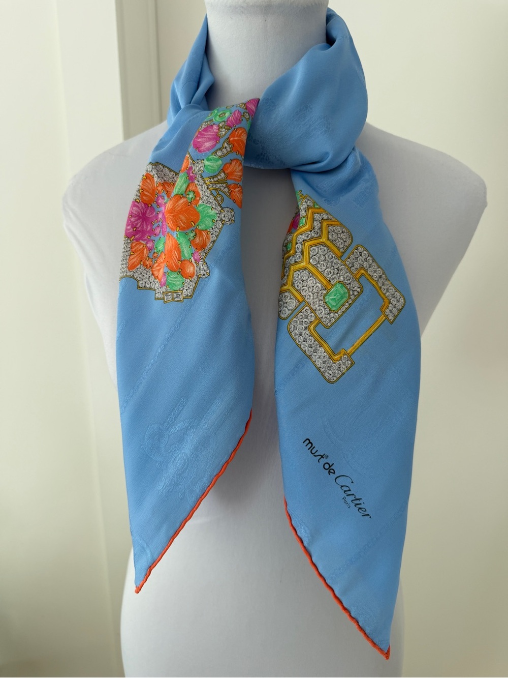 MUST DE CARTIER Silk Square Scarf Jewel Belt Print Panther Jacquard Luxury Chic